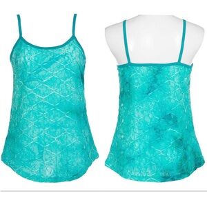BKE turquoise and aqua semi sheer textured tank top L